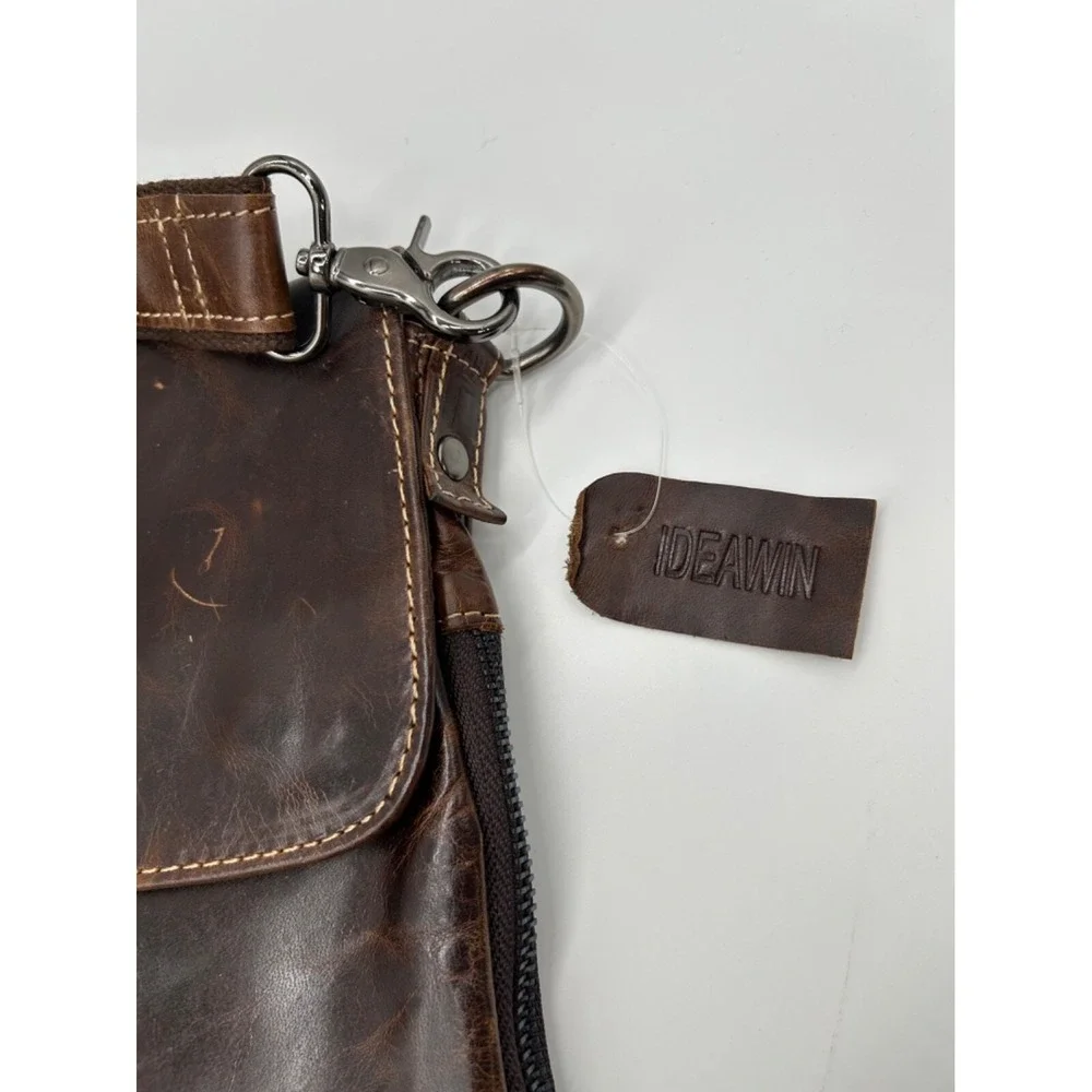 IDEAWIN Brown Leather Crossbody‎ Tablet Messenger Bag Expandable Distressed New